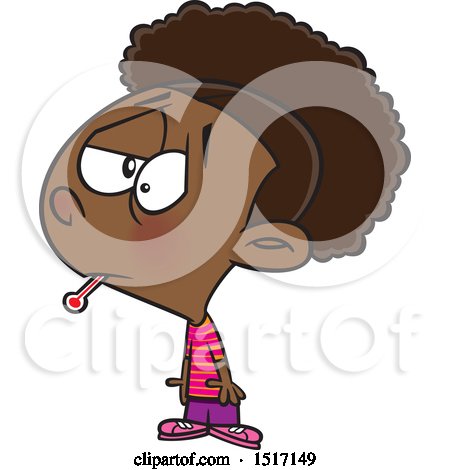 Clipart of a Cartoon Black Girl Sick with the Flu, a Thermometer in Her Mouth - Royalty Free Vector Illustration by toonaday