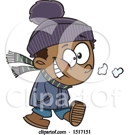 Clipart of a Cartoon Happy Boy Taking a Winter Stroll - Royalty Free Vector Illustration by toonaday