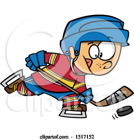 Clipart of a Cartoon Boy Playing Hockey - Royalty Free Vector Illustration by toonaday