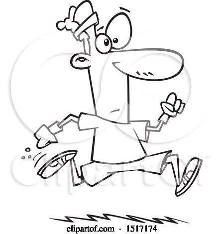 Clipart of a Cartoon Lineart Guy Running - Royalty Free Vector Illustration by toonaday