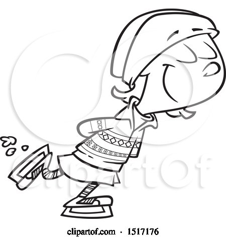 Clipart of a Cartoon Lineart Girl Ice Skating - Royalty Free Vector Illustration by toonaday