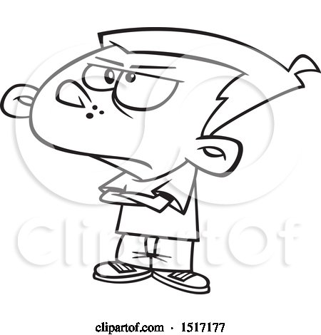 Clipart of a Cartoon Lineart Grumpy Boy - Royalty Free Vector Illustration by toonaday