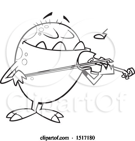 Clipart of a Cartoon Lineart Monster Playing a Violin - Royalty Free Vector Illustration by toonaday