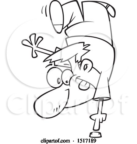 Clipart of a Cartoon Lineart Guy Doing a Trick to Push a Button - Royalty Free Vector Illustration by toonaday