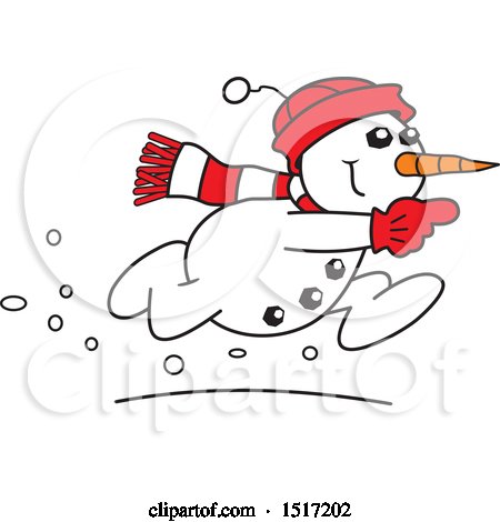 Clipart of a Cartoon Running Snowman - Royalty Free Vector Illustration by Johnny Sajem