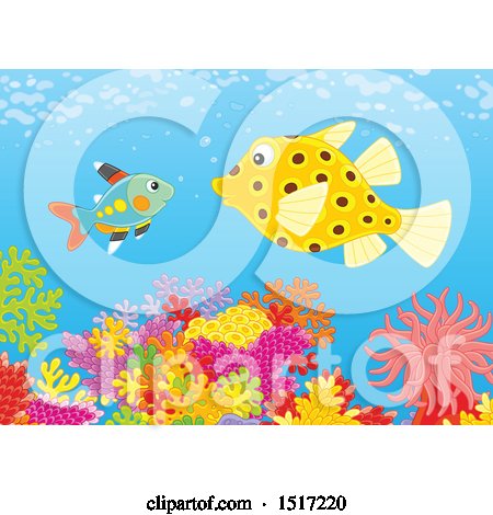 Clipart of a Boxfish and Xray Fish at a Coral Reef - Royalty Free Vector Illustration by Alex Bannykh