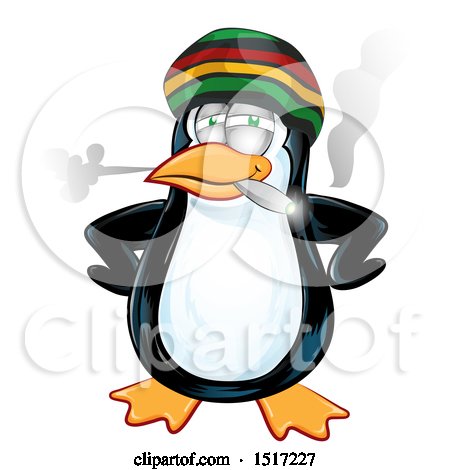 Clipart of a Jamaican Rasta Penguin Smoking a Joint - Royalty Free Vector Illustration by Domenico Condello