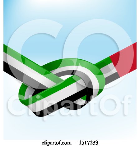 Clipart of a Knotted United Arab Emirates Ribbon Flag over Blue - Royalty Free Vector Illustration by Domenico Condello