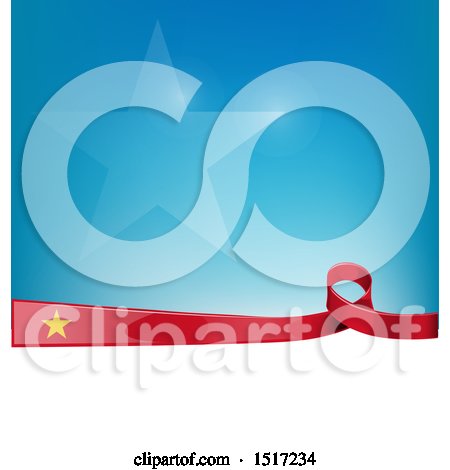 Clipart of a Vietnamese Ribbon Flag over a Blue and White Background - Royalty Free Vector Illustration by Domenico Condello