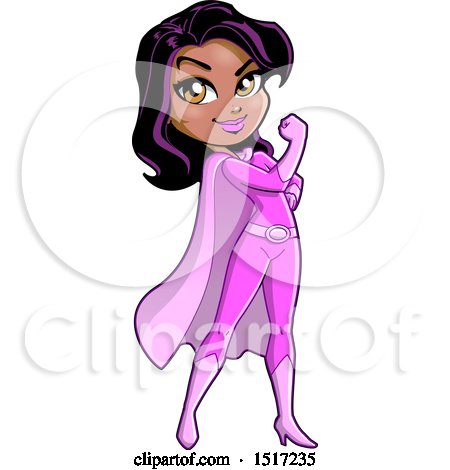 Clipart of a Strong Black Female Super Hero Breast Cancer Survivor Woman Flexing - Royalty Free Vector Illustration by Clip Art Mascots