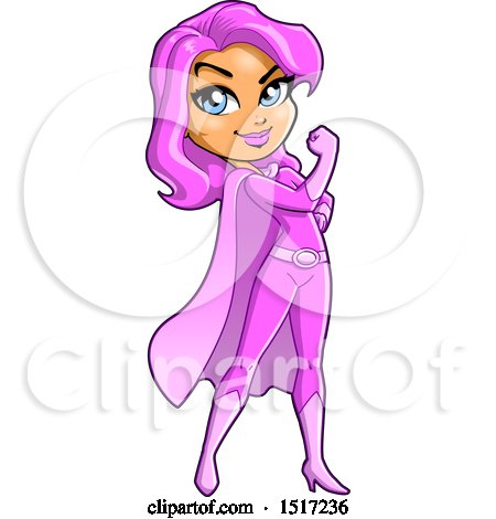 Clipart of a Strong Pink Haired Female Super Hero Breast Cancer Survivor Woman Flexing - Royalty Free Vector Illustration by Clip Art Mascots