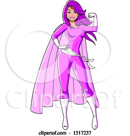 Clipart of a Strong Pink Female Super Hero Breast Cancer Survivor Woman Flexing - Royalty Free Vector Illustration by Clip Art Mascots