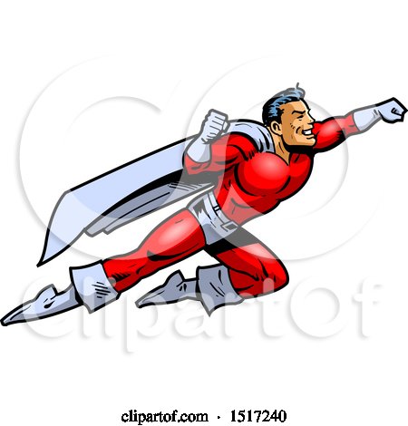 Clipart of a Muscular Male Super Hero Flying to the Rescue - Royalty Free Vector Illustration by Clip Art Mascots