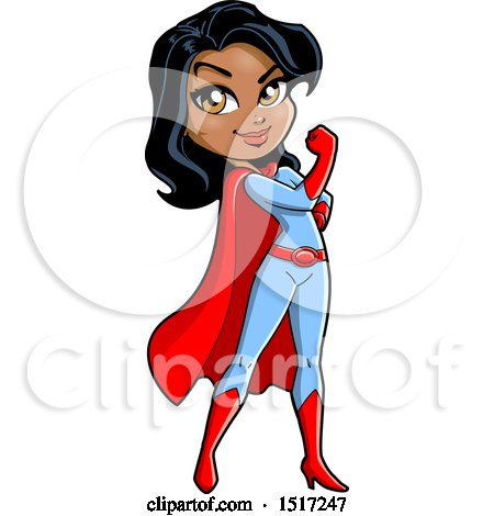Clipart of a Strong Black Female Super Hero Flexing Her Bicep - Royalty Free Vector Illustration by Clip Art Mascots