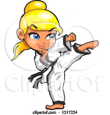 Clipart of a Blond Karate Girl Kicking - Royalty Free Vector Illustration by Clip Art Mascots