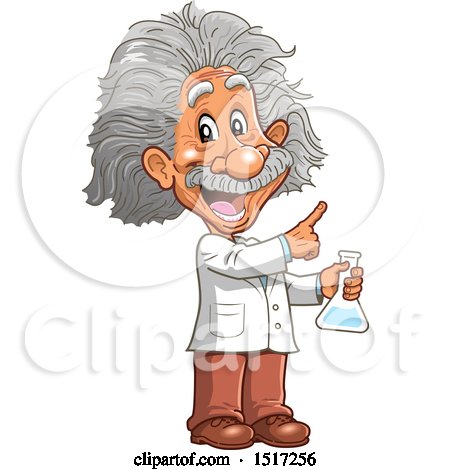 Clipart of a Scientist, Albert Einstein, Holding a Beaker - Royalty Free Vector Illustration by Clip Art Mascots