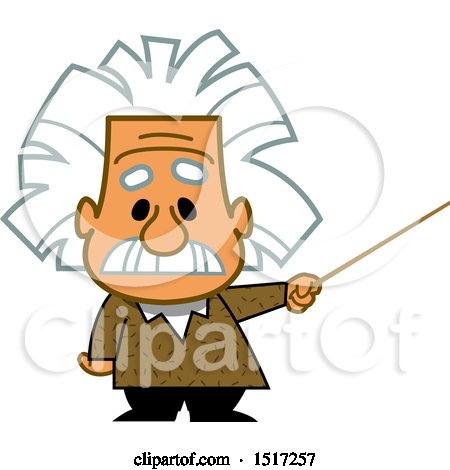 Clipart of a Cartoon Short Albert Einstein Scientist Holding a Pointer Stick - Royalty Free Vector Illustration by Clip Art Mascots