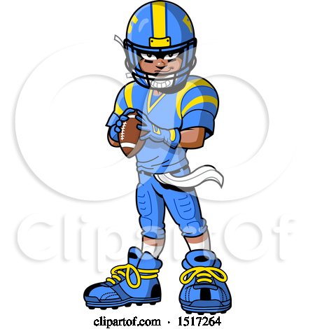 Clipart of a Tough African American Football Player Holding a Ball - Royalty Free Vector Illustration by Clip Art Mascots