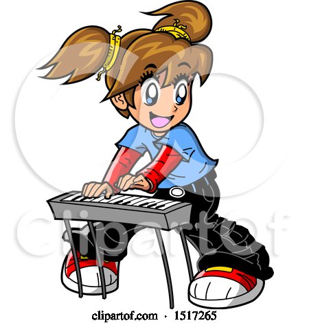 Clipart of a Manga Girl Playing a Keyboard - Royalty Free Vector Illustration by Clip Art Mascots