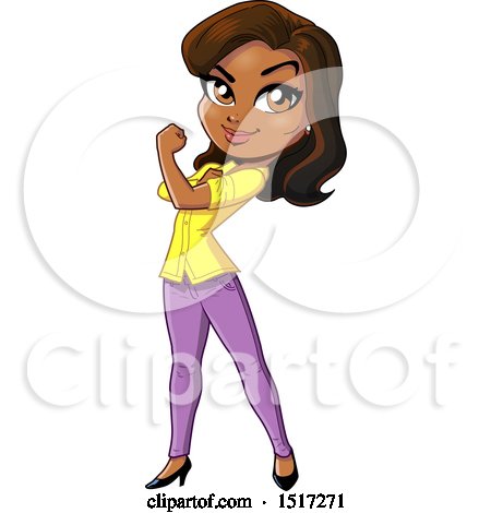 Clipart of a Strong Independent Black Woman Flexing Her Bicep - Royalty Free Vector Illustration by Clip Art Mascots