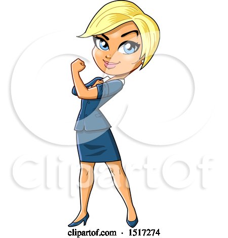 Clipart of a Strong Independent White Business Woman Flexing Her Bicep - Royalty Free Vector Illustration by Clip Art Mascots