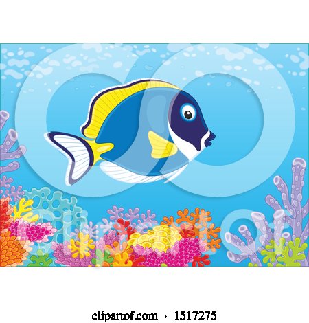 Clipart of a Powder Blue Tang Fish at a Reef - Royalty Free Vector Illustration by Alex Bannykh