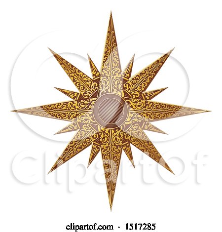 Clipart of a Woodcut Styled Golden Christmas Star - Royalty Free Vector Illustration by AtStockIllustration