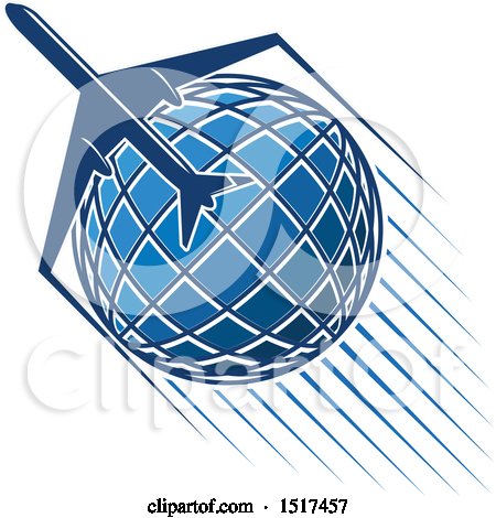Clipart of a Blue Globe with a Plane and Flight Path - Royalty Free Vector Illustration by Vector Tradition SM