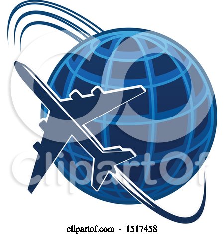 Clipart of a Blue Globe with a Plane and Flight Path - Royalty Free Vector Illustration by Vector Tradition SM