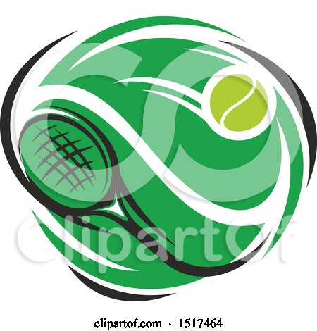 Clipart of a Green Tennis Racket and Ball Design - Royalty Free Vector Illustration by Vector Tradition SM