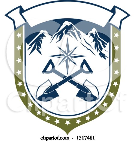 Clipart of a Mountains and Crossed Shovel Camping Design - Royalty Free Vector Illustration by Vector Tradition SM