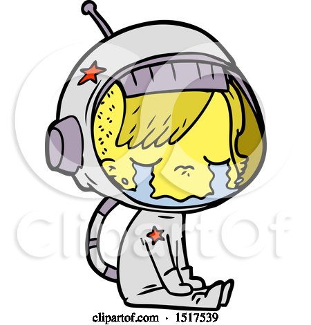 Cartoon Crying Astronaut Girl Sitting by lineartestpilot