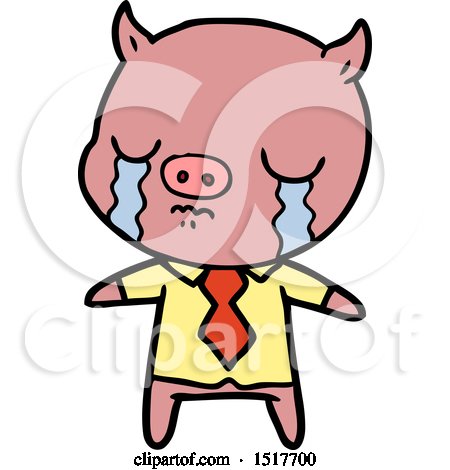 Cartoon Pig Crying Wearing Shirt and Tie by lineartestpilot