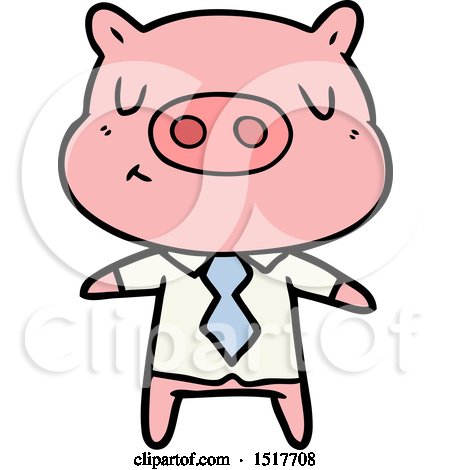 Cartoon Content Pig in Shirt and Tie by lineartestpilot