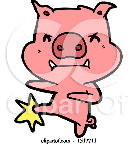 Angry Cartoon Pig Karate Kicking by lineartestpilot