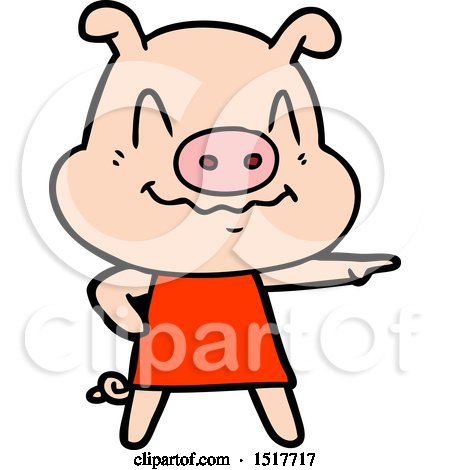 Nervous Cartoon Pig Wearing Dress by lineartestpilot