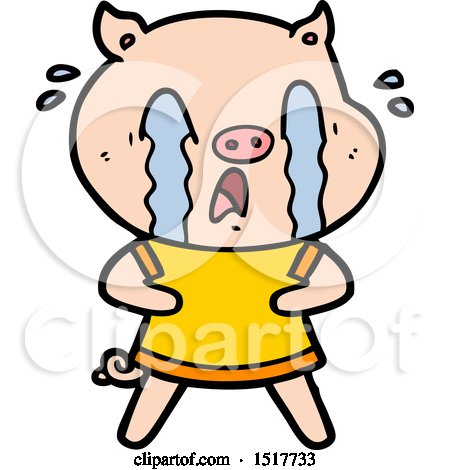 Crying Pig Cartoon Wearing Human Clothes by lineartestpilot