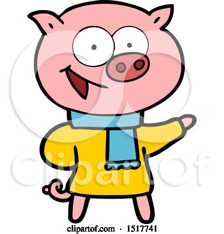 Cheerful Pig Wearing Winter Clothes Cartoon by lineartestpilot