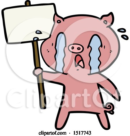 Crying Pig Cartoon with Protest Sign by lineartestpilot