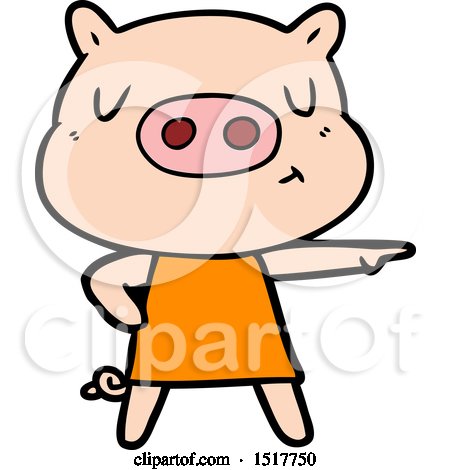 Cartoon Content Pig in Dress Pointing by lineartestpilot
