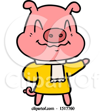 Nervous Cartoon Pig Wearing Scarf by lineartestpilot