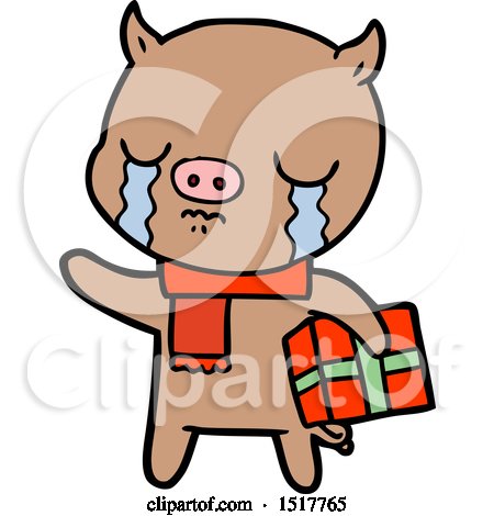 Cartoon Pig Crying over Christmas Present by lineartestpilot