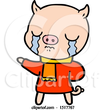 Cartoon Crying Pig Wearing Scarf by lineartestpilot