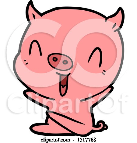 Happy Cartoon Sitting Pig by lineartestpilot