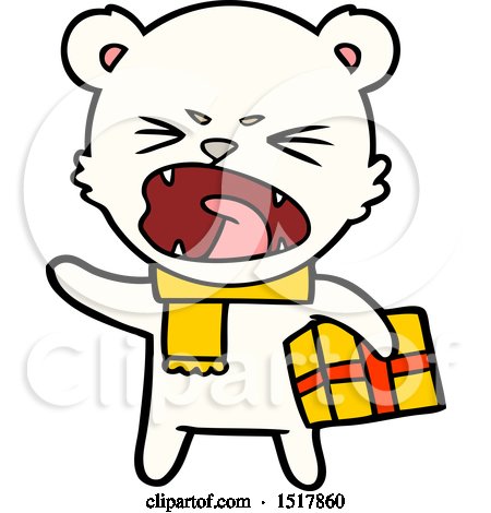 Angry Cartoon Polar Bear with Christmas Present by lineartestpilot