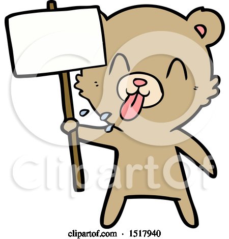 Rude Cartoon Bear with Protest Sign by lineartestpilot