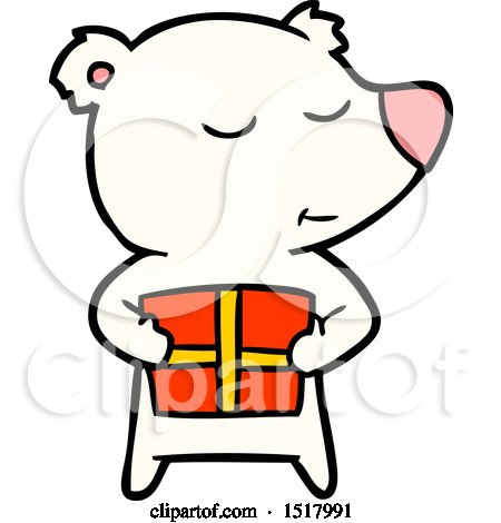 Happy Cartoon Polar Bear with Present by lineartestpilot