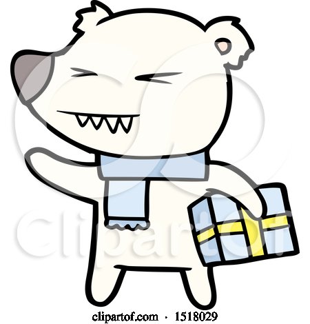 Cartoon Angry Polar Bear with Xmas Present by lineartestpilot