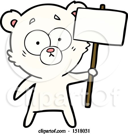 Nervous Polar Bear Cartoon with Protest Sign by lineartestpilot