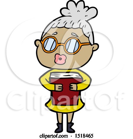 Cartoon Woman with Book Wearing Spectacles by lineartestpilot